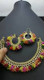 Rainbow Gajra: Zircon Treasures: Neck Piece, Earrings & Teeka