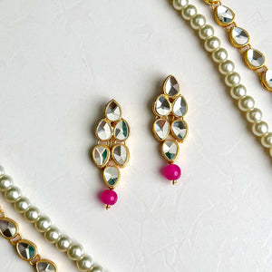 Kundan Maala/Earrings (Magenta)