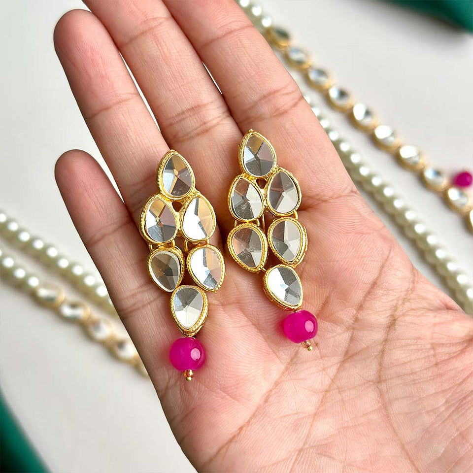 Kundan Maala/Earrings (Magenta)